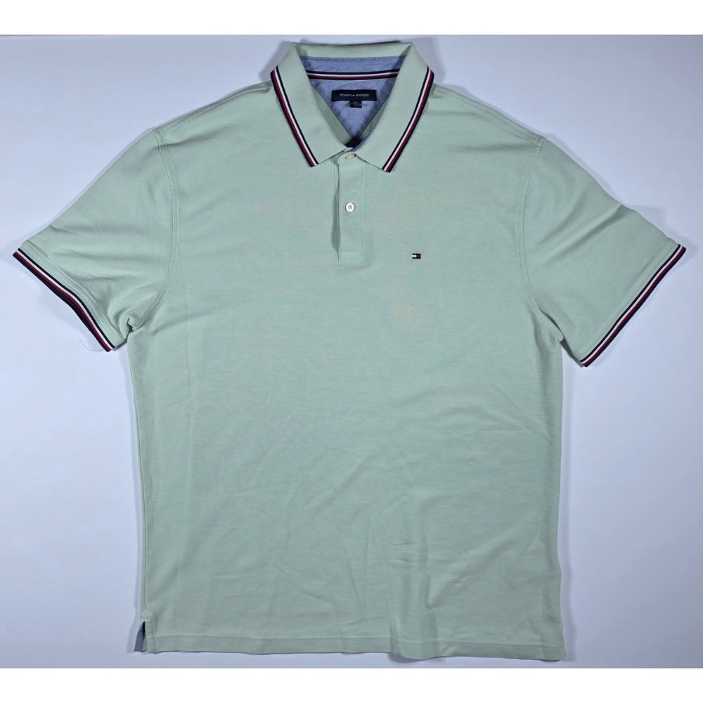 Tommy Hilfiger Men's XXL Polo Shirt Sage Green Tipped Collar Short Sleeve